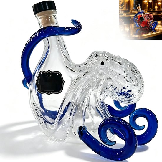 Kraftverdia® Rum Edition 3D Octopusfles, diepzee decoratiefles, nautische kunstverzamelaarsdisplay voor premium weergave voor wijn, likeur, frisdrankflessen of Stanley Cup