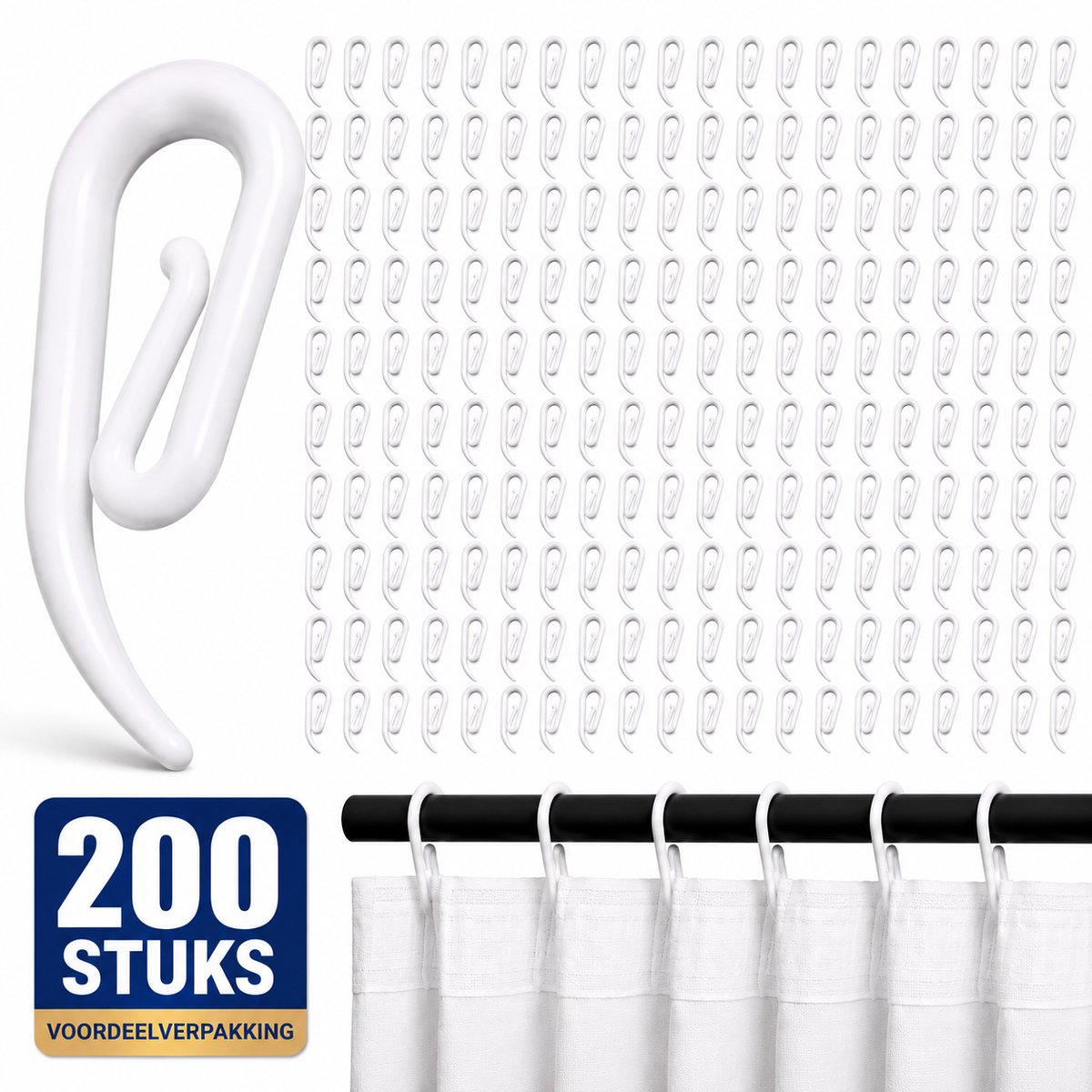 200x Gordijnhaken Plastic - Extra Sterk - Gordijn Haakjes voor Gordijnen