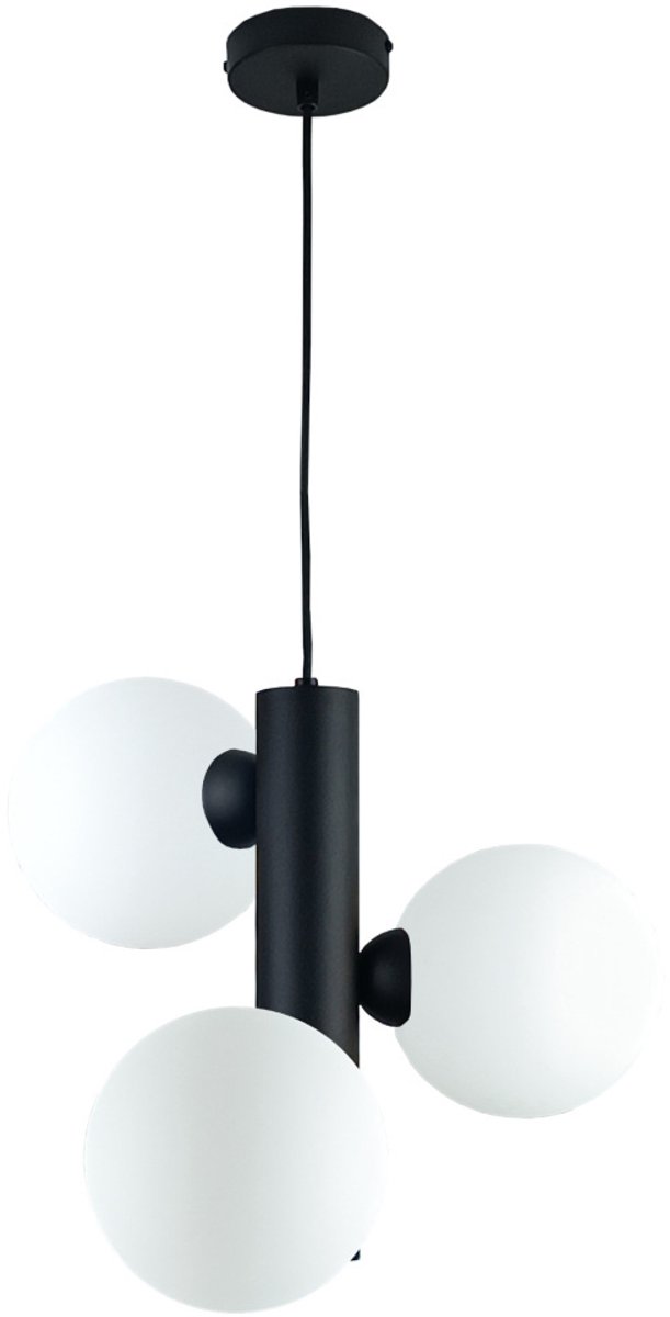 KETER LIGHTING Tube Black White Hanglamp 3xE27 – Zwart Metaal & Witte Glazen Lampenkappen