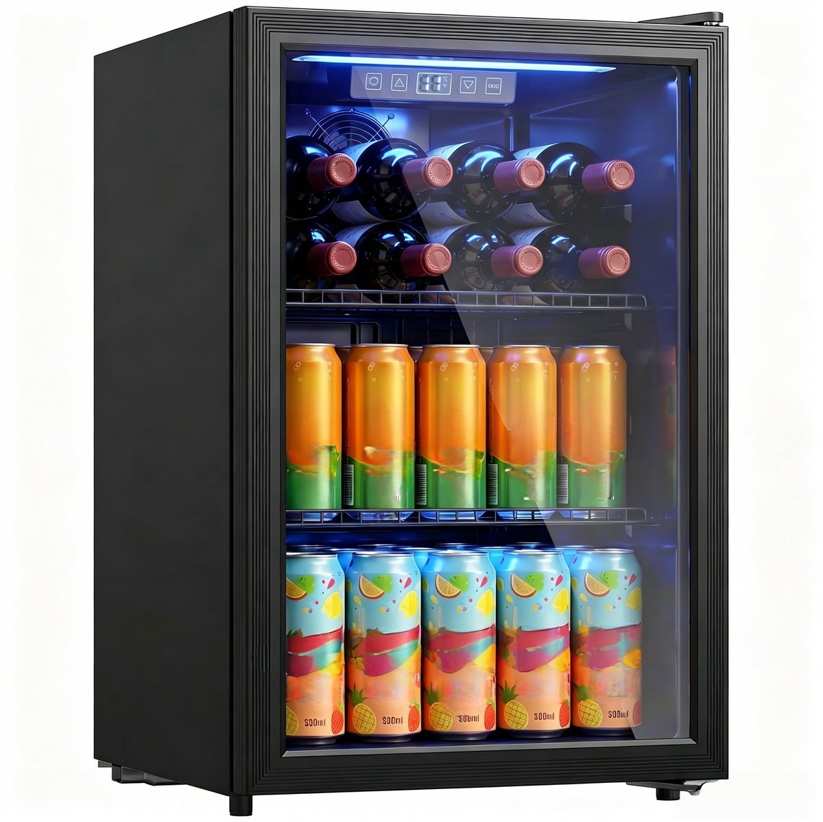 70L Drankenkoelkast - Vrijstaande Mini Koelkast - Zwart Dubbele Glazen Deur - UV-bescherming 2 Verstelbare Roosters LED - Display Verlichting 2-18°C- voor Kantoor Slaapkamer Bar