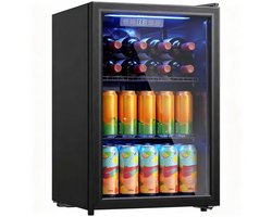70L Drankenkoelkast - Vrijstaande Mini Koelkast - Zwart Dubbele Glazen Deur - UV-bescherming 2 Verstelbare Roosters LED - Display Verlichting 2-18°C- voor Kantoor Slaapkamer Bar