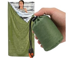 Groene nood slaapzak met nood fluitje set dames en heren 3 delig survival set met slaapzak trekzak en fluitje compact lichtgewicht voor wandelen kamperen bergbeklimmen en outdoor gebruik