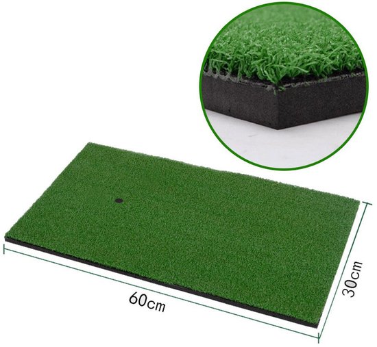 Golfbalmat - Golf oefenmat - Kunstgras - Balmat - Met rubberen tees - Kunststof - 60x30x2cm - Geschikt voor swing- en chipoefeningen, kan in de woonkamer, tuin en op kantoor worden geplaatst - Groen — afbeelding 2
