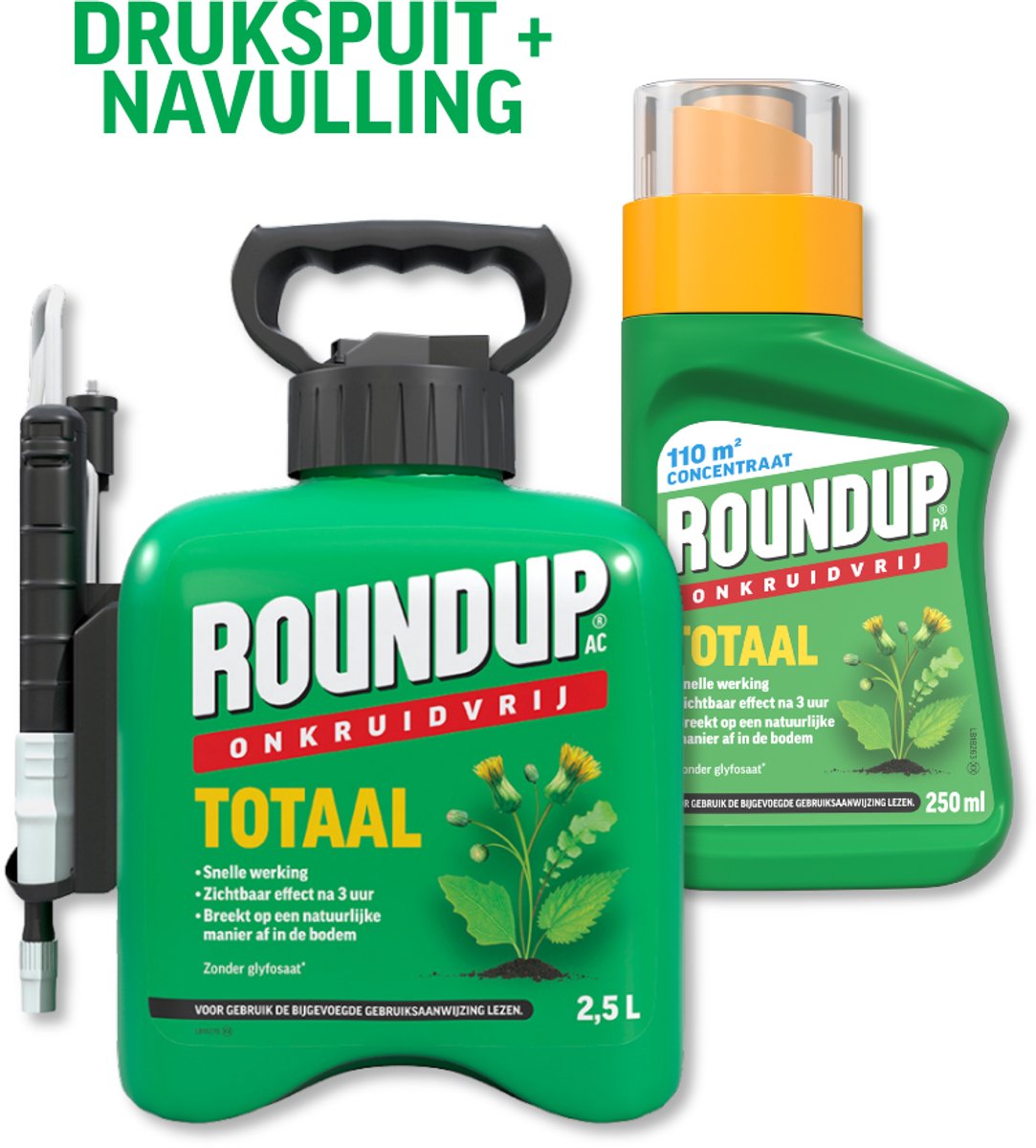 Roundup Totaal Onkruidvrij Bundel – 2,5L Kant‑en‑Klaar Sprayer + 250 ml Concentraat Navul – voor 135 m² – Onkruidverdelger - Onkruidverwijderaars zonder glyfosaat