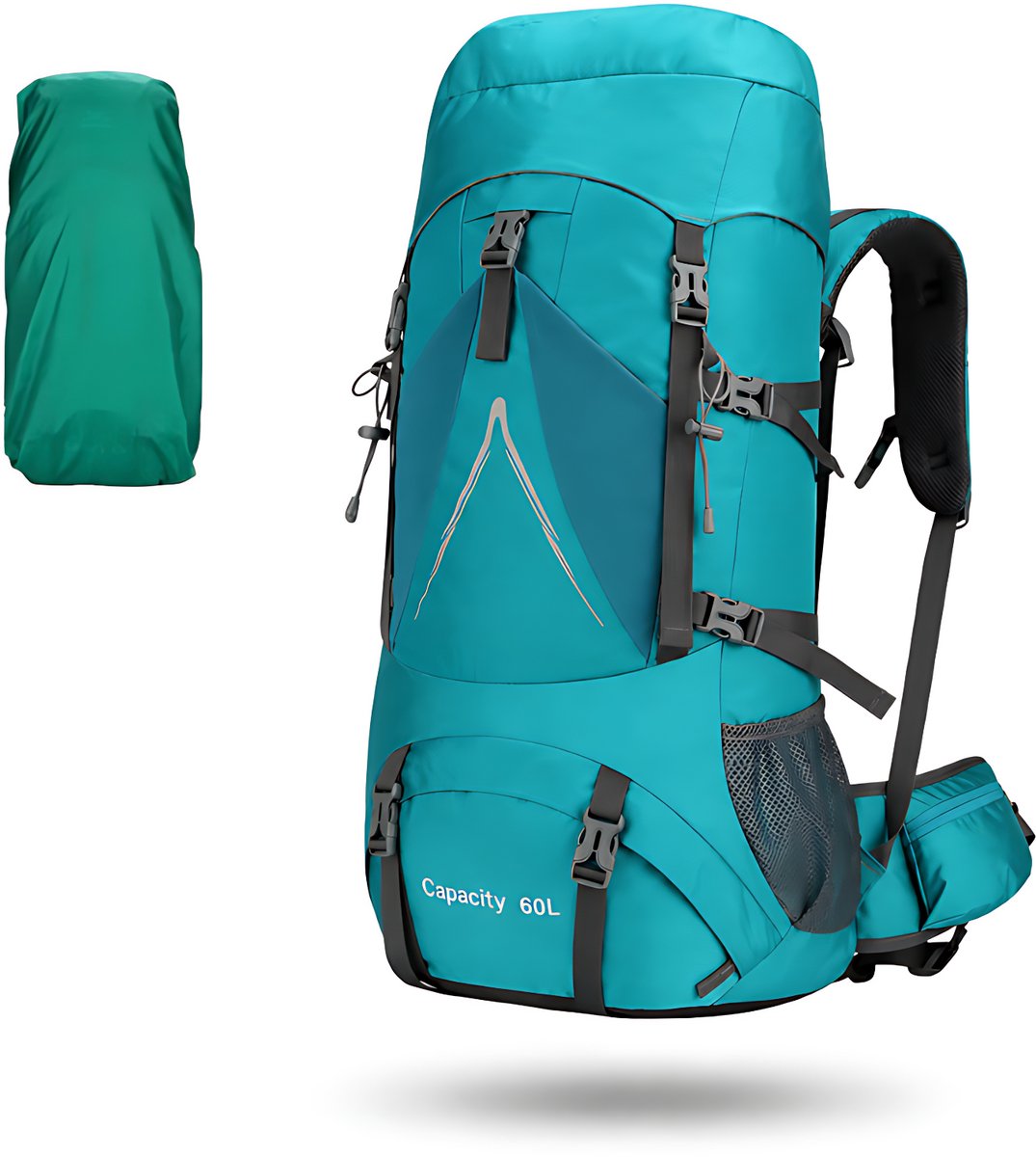 CarryQuest® 60L Wandelrugzak - Waterdichte Hiking Backpack met Regenhoes, Drinksysteem, Schoenopbergvak & Heupvakken - Groen
