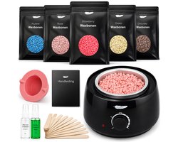 Appareil à Cire rubis doux et soyeux - Set - 500 ml - 100 W - Comprend 100 g de grains de Cire dure et 60 Spatules - Bandes visage - Bâtons - Perles - Cire épilatoire - Chauffe- Épilation à la cire - Kit - Chauffage - Haricots