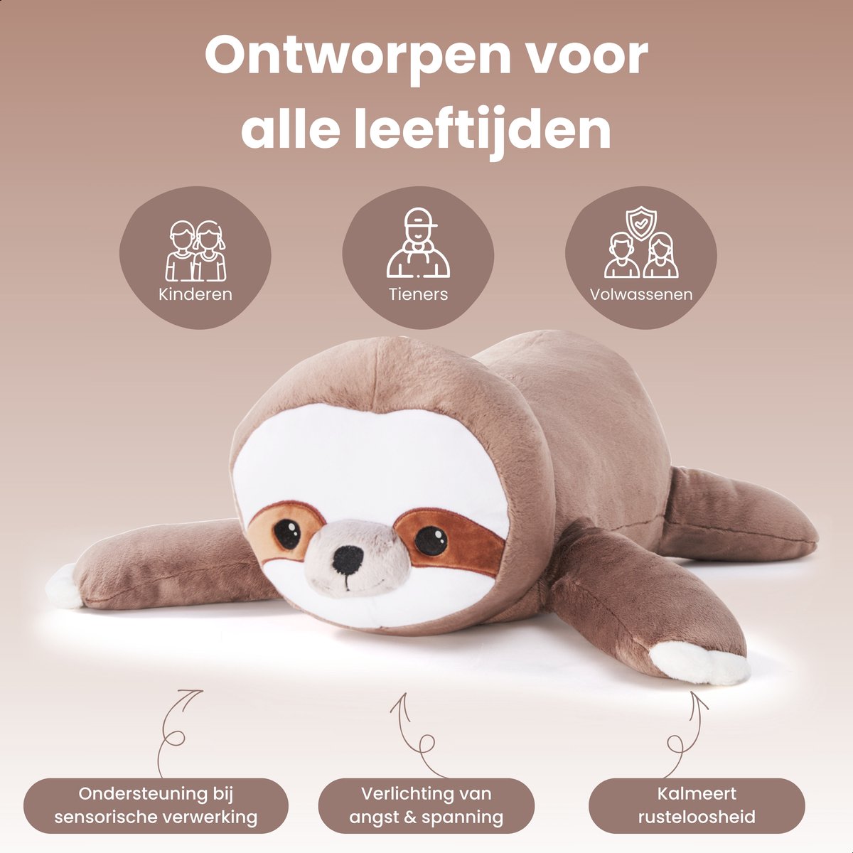 Fivora® Verzwaringsknuffel Luiaard - 2,2KG/50CM - Verzwaarde Knuffel voor Kinderen en Volwassenen - Rustgevende Zware Knuffel - Weighted stuffed animal - Verlichting van Stress en Angst - ADHD - Autisme — afbeelding 7