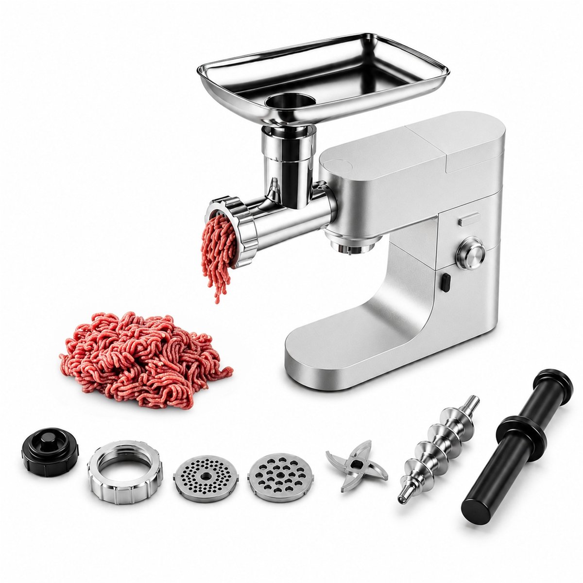 Vleesmolen-Opzetstuk voor Kenwood Standmixer – Opzetstuk met Adapter, 4 Maalschijven, 3 Maalmessen, 2 Worstvulbuizen – Vleesmolenaccessoires voor Kenwood van MMOBIEL
