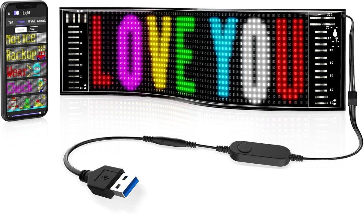 Lzwintrading - Flexibel LED Displaybord - 59 x 12 cm - LED Naamplaatje - Programmeerbaar, Bluetooth Smart App Led RGB Paneel voor Speelkamer, Feest, Reclamebord, Auto, Vrachtwagen, Bar, Cadeau