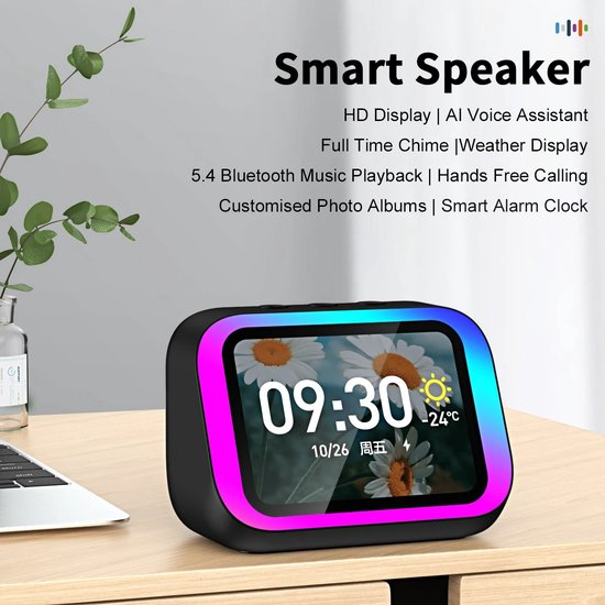 Innovastore Slimme speaker - Digitale Wekker - Digitale fotolijst - Muziekspeaker - Slimme AI Speaker - RGB Verlichting — afbeelding 4