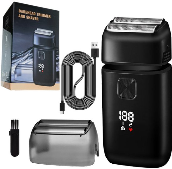 Foto: Elektrisch scheerapparaat voor mannen scheerapparaat met inklapbare trimmer 150 min batterijduur waterdicht en draadloos snel opladen via usb c flexibele messen voor zacht scheren van gezicht en baard zwart