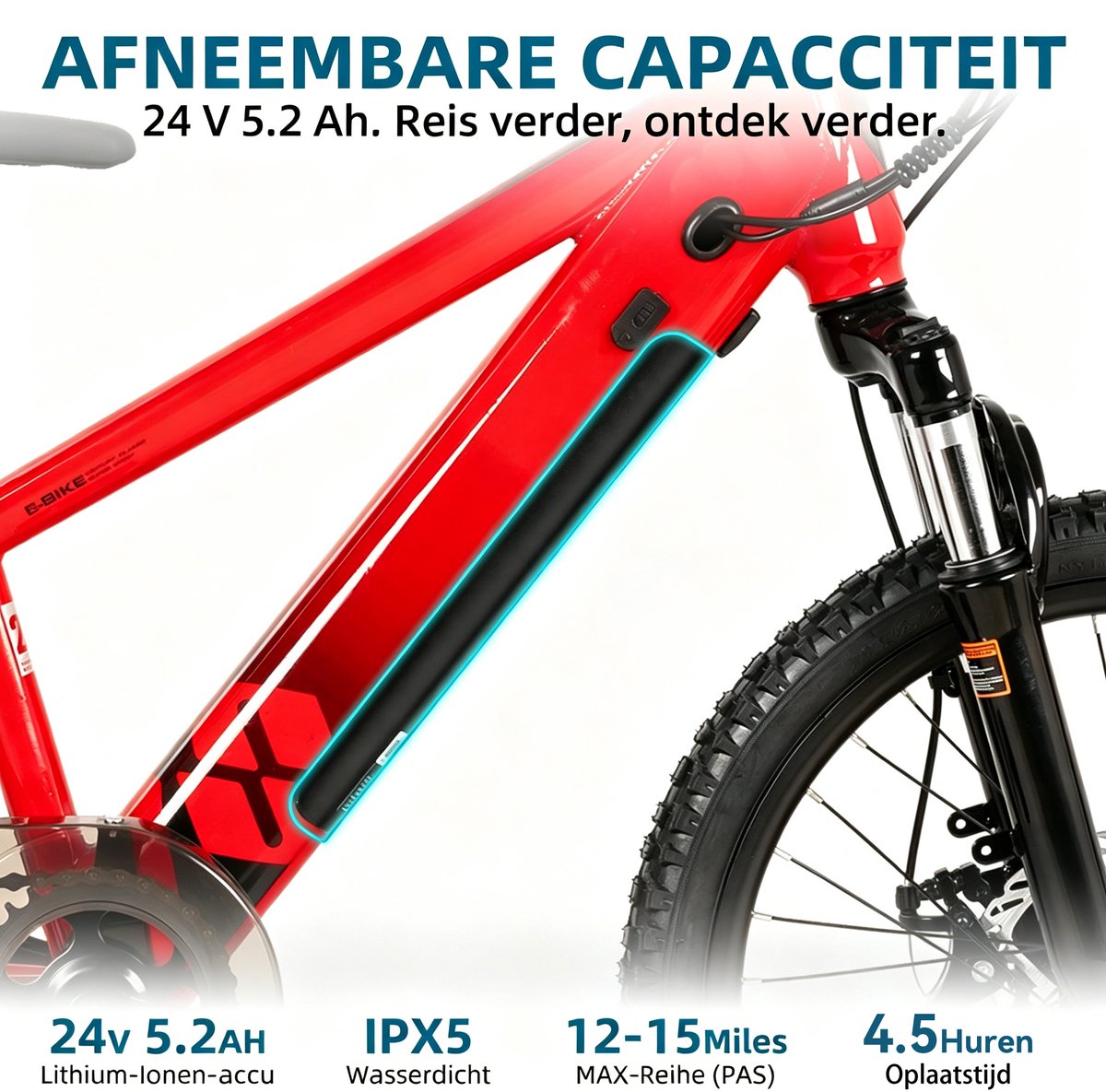 JOYSTAR 20 Inch Elektrische Kinder Mountainbike - 250W E-Bike voor Kinderen (7+ Jaar) - 25 km Actieradius - Met Verwijderbare Accu & Schijfremmen – Spaakwiel - Rood thumbnail 5