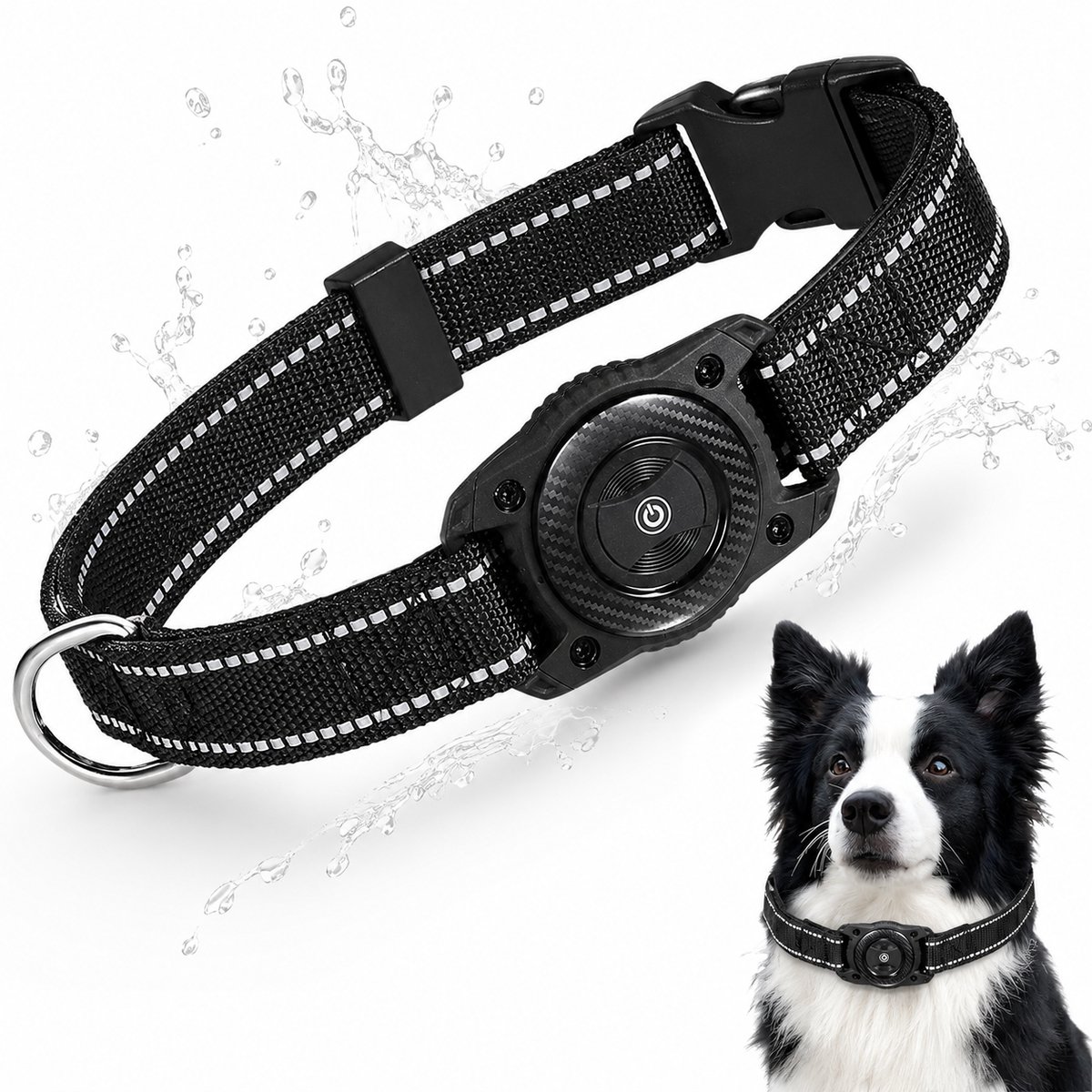 Daity 1 stuk - Trackinghalsband, waterdichte halsband voor huisdieren met een trackertag voor Apple Find My (alleen iOS) (zwart, L)