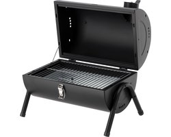 Compacte Houtskoolbarbecue met Deksel - Tafelbarbecue & Reisbarbecue - Dubbel Chroom-Plated Grillrooster (34 x 21 cm) - Met Ventilatieschuif & Houten Handgreep - Zwart