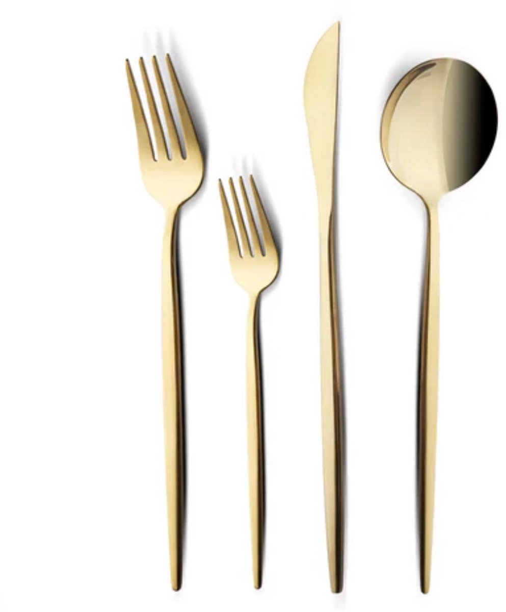 Karaca Bella Shiny Gold V2 - Bestekset - 24 Delig - 6 Personen - Goudkleurig RVS Bestek - Inclusief Vorken, Lepels, Messen en Theelepels