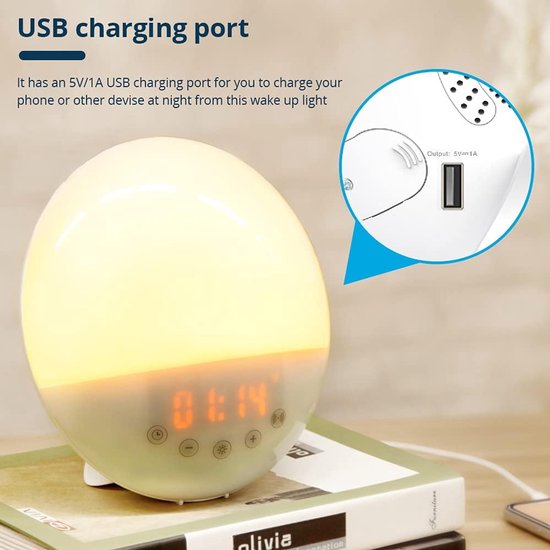 Slimme Wekker met Sunrise Simulatie, WiFi, Spraakbediening en 6 Kleuren LED — afbeelding 2