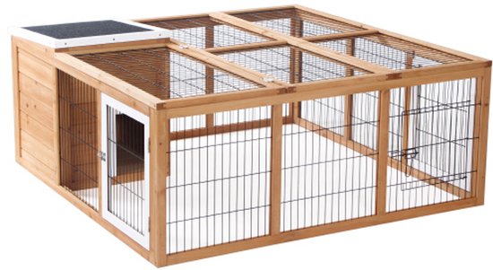 Kleine Huisdierenren - 123 x 120 x 52 cm - Met Waterdicht Dak, Afneembare Staldeksel - Konijnenren - Grenenhout - Natuur
