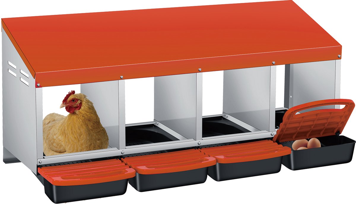 Kippenlegnest - Nistkast voor Kippen - Voor Buiten en Pluimvee - 106x48x47 cm - 4 Afdelingen - Oranje