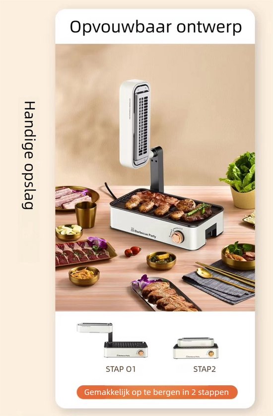Elektrische Grillplaat - Keukenapparaat - Verstelbare Temperatuur - Verre Infrarood Verwarming - Anti-Aanbaklaag - Rookloze BBQ Grill, Vouwbaar - Geschikt voor Thuisgebruik & Buiten Kamperen — afbeelding 5