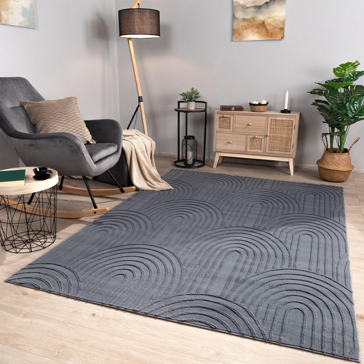 Kortpolig Vloerkleed - Geometric Scandi - Woonkamer Aankleden - Ondersteunt vloerverwarmin