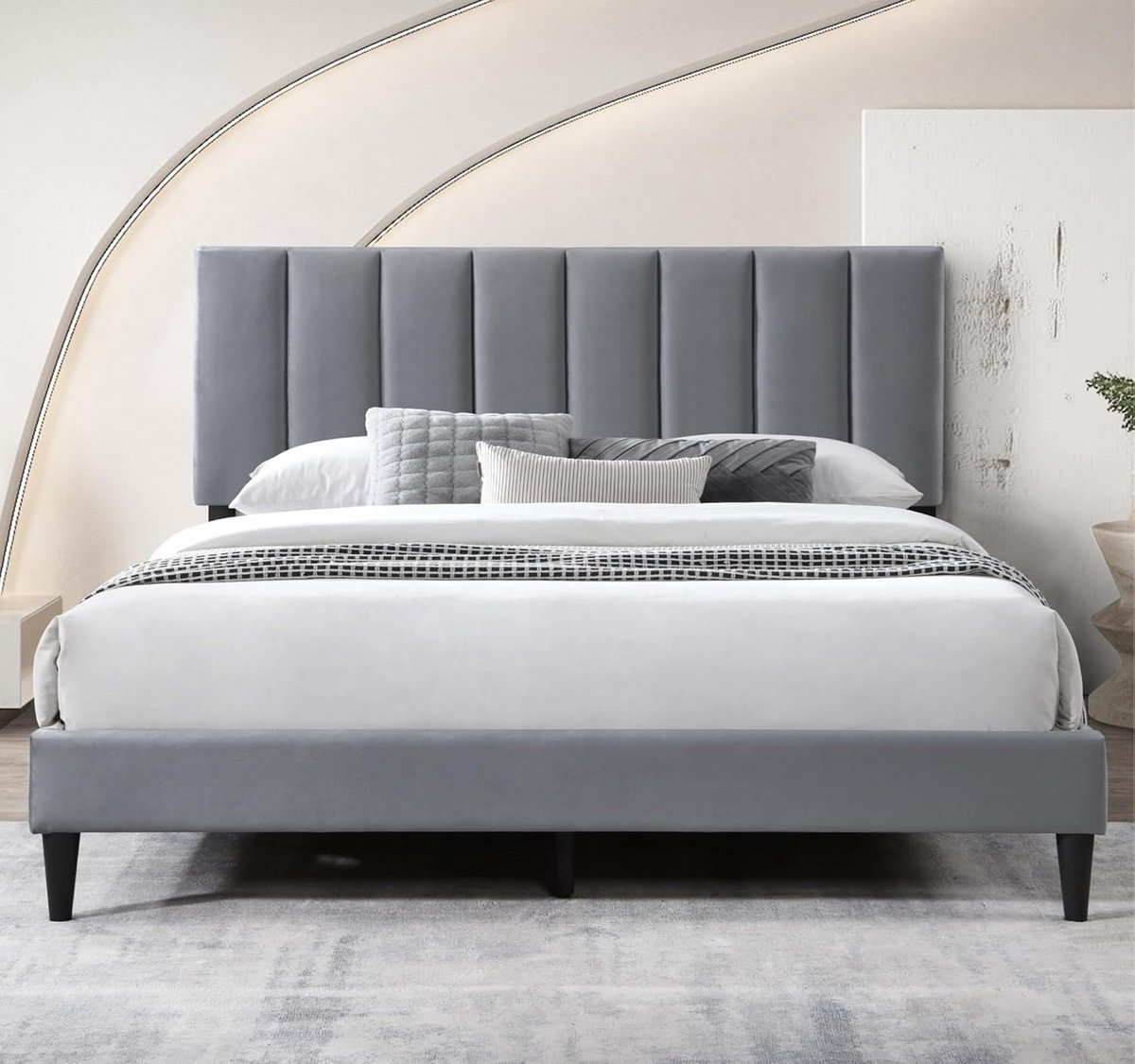 Gestoffeerd Bed - Tweepersoonsbed - Slaapcomfort - Gevoerd Hoofdeinde - 160x200 cm - Grijs