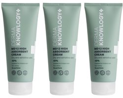 DermaKnowlogy+ - MD12 High Absorbent Cream 3 x 200 ml - Dagelijkse Verzorging voor Gevoelige Huid - Vegan en Dermatologisch Getest - Parfumvrij