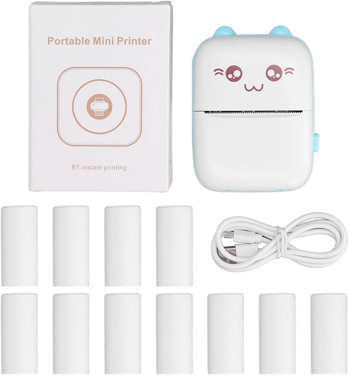 Mini Printer - Pocket Printer - Notities Maken - 200 DPI Resolutie - 11 Rollen Papier - Wit