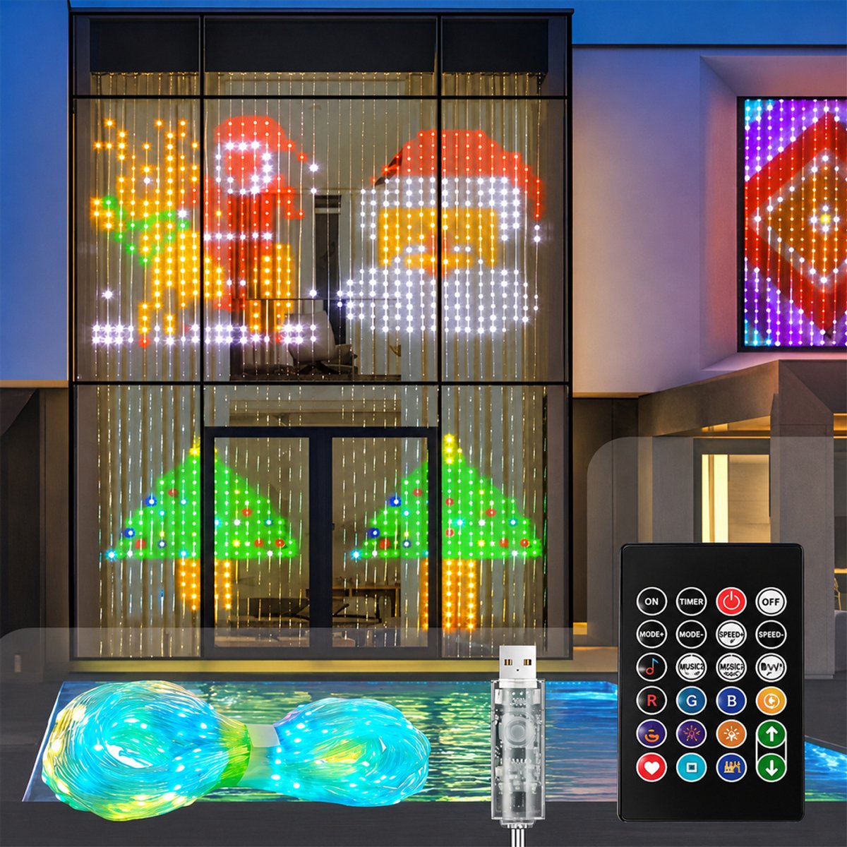 OUYLAF Smart lichtgordijn - LED Lichtgordijn - Lichtsnoer - 3 x 3 Meter - LED Verlichting - App en afstandsbediening - Timerfunctie - 400 LED lichten - lichtsnoer buiten - USB