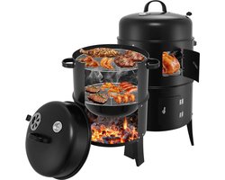 SMH LINE® Rookoven - Chef Smoker - BBQ Grill - 3in1 Multifunctionele barbecue - Ø40xH85cm - Rook /Grilloven - Incl. Thermometer - Zwart