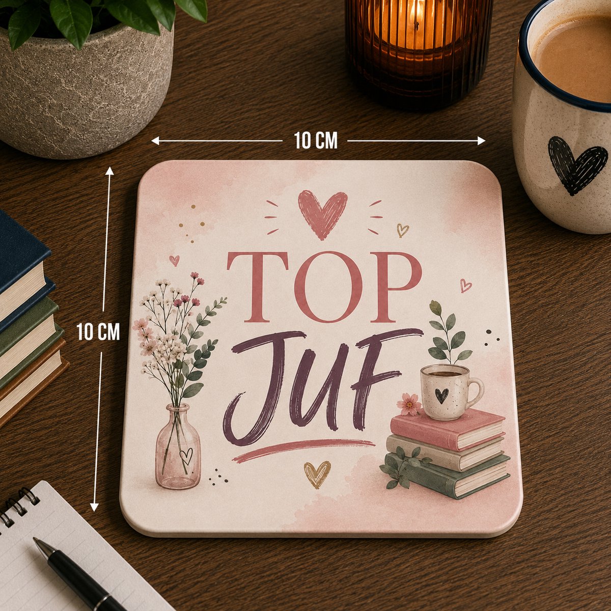 Top Juf Onderzetter 10x10 cm – Bedankje voor de Liefste Juf – Cadeau Einde Schooljaar