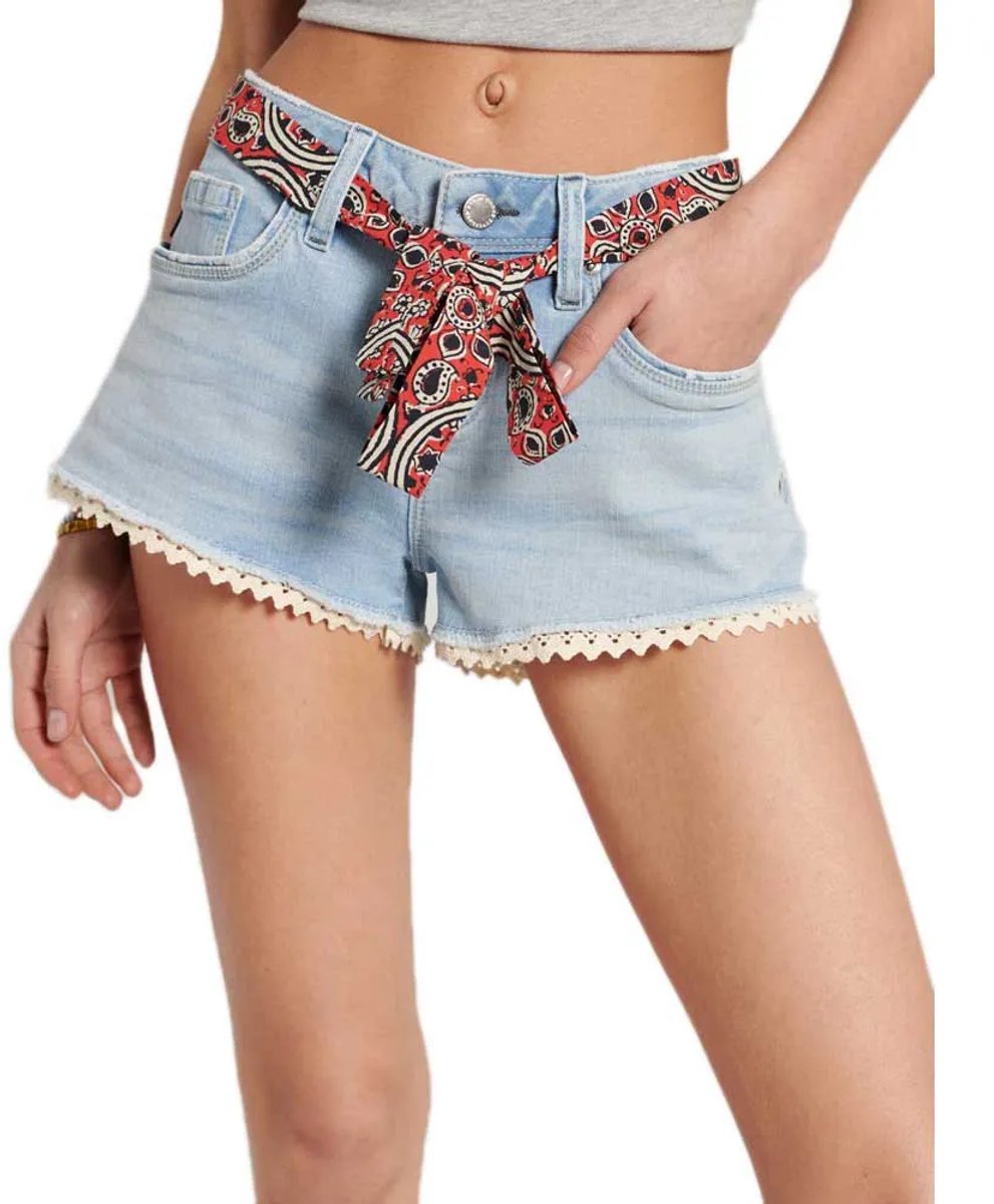 Superdry Lace hotshort Dames Jeans shorts Light Indigo Vintage