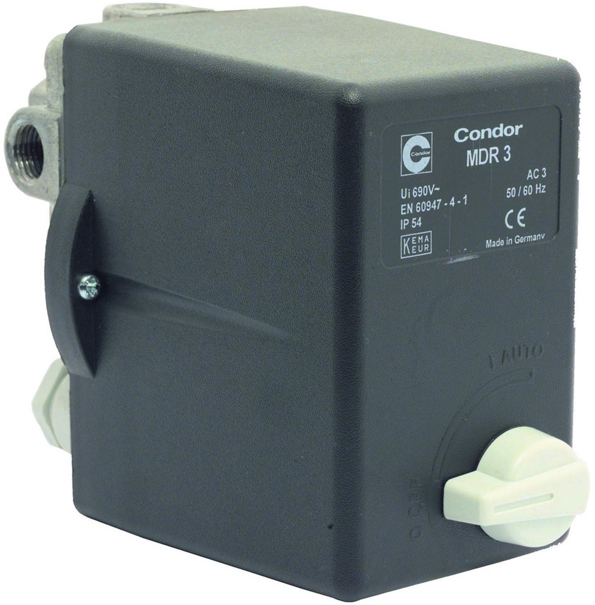 Drukschakelaar - Compressor besturing - Automatische start stop - Met ontlastingsventiel - 400 volt - Grijs zwart