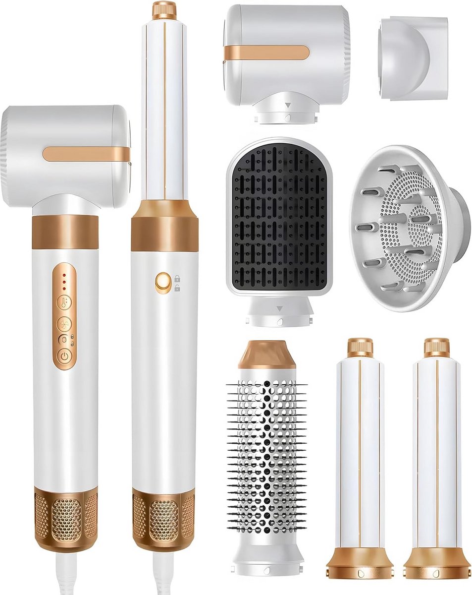 Luchtstyler 7-in-1 - Haardroger Krultang - Haar Stylen - Snelle Verwarmingstechnologie - 1400W - Wit