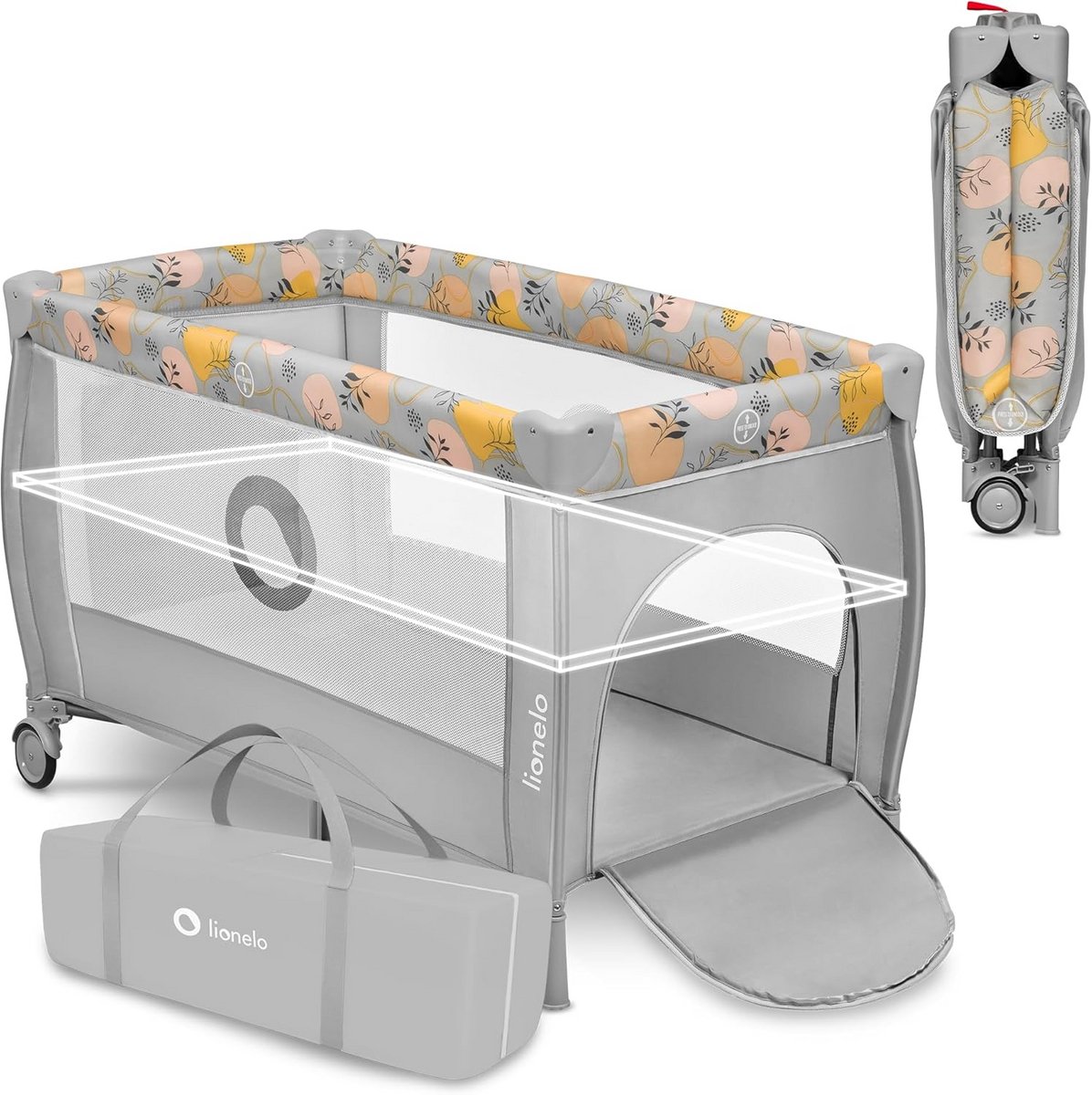 Reisbedje en Box - Babyzone Draagbaar - Slapen en Spelen - 2-in-1 Ontwerp - 125 x 65 cm - Geel Roze