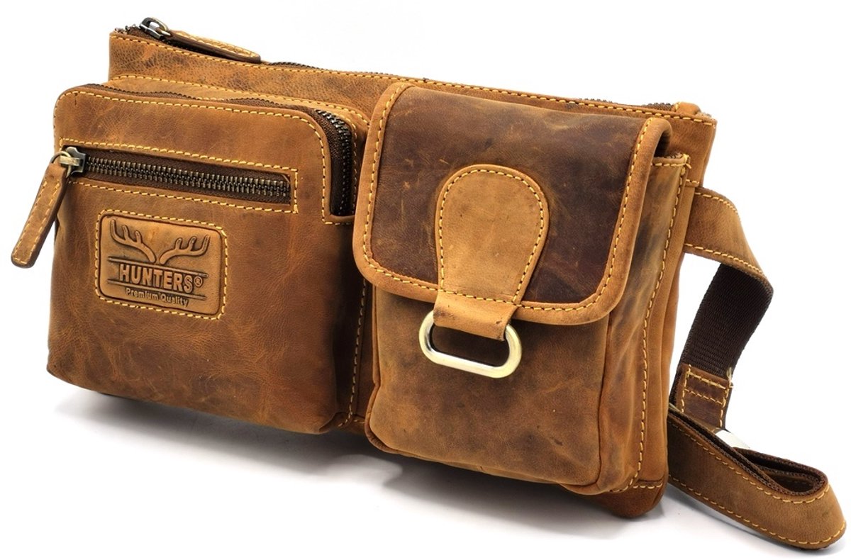 Hunters Stoere Heuptas - Crossbodytas Buffelleer - (bxhxd) ca. 27cm x 15,5cm x 4cm