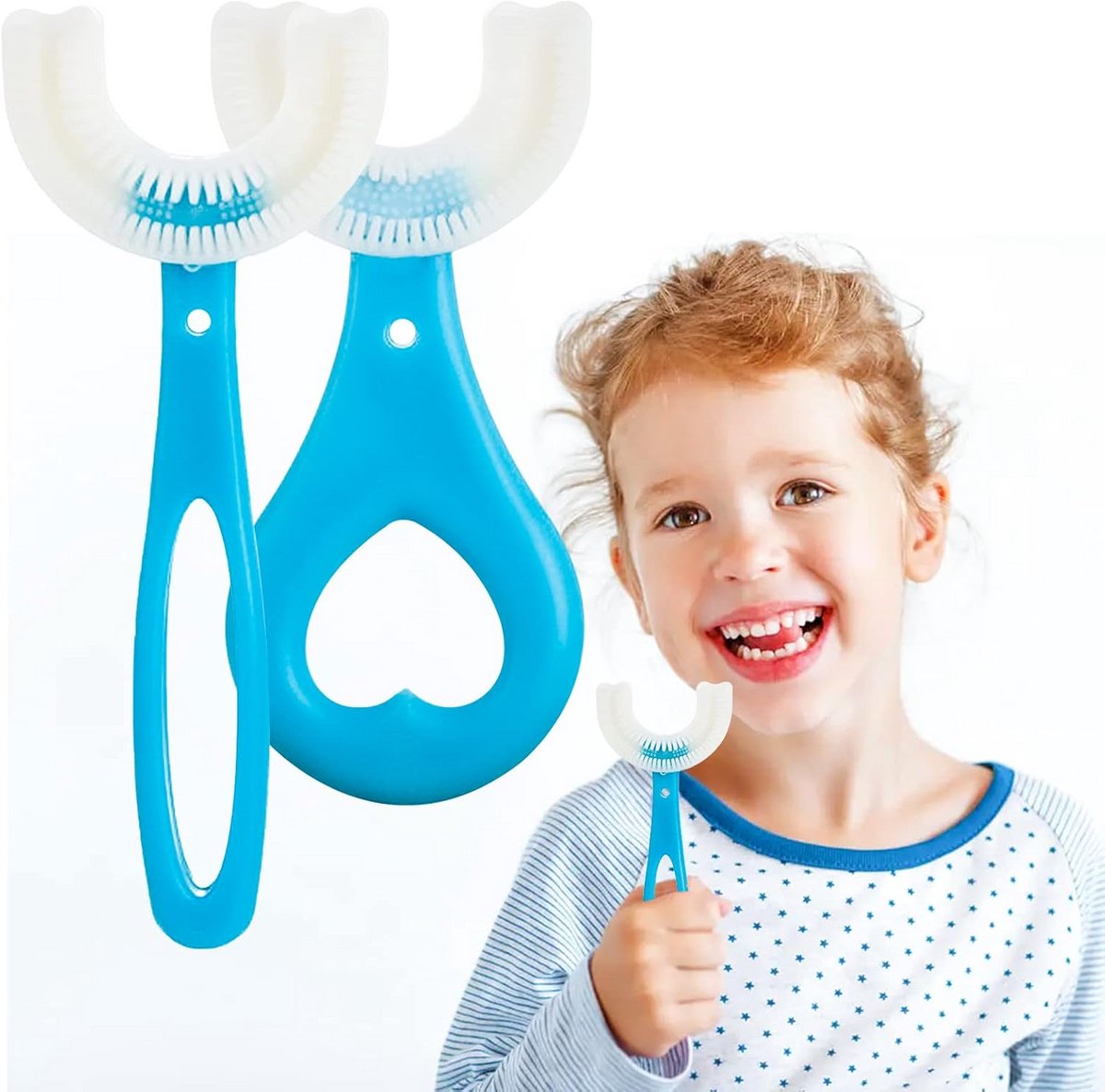 Kinder Tandenborstels - U-vormig Mondverzorging - Dagelijkse Mondhygiëne - 360 Graden Reiniging - Set van 2 - Blauw