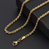 Rope Chain Goud Kleurig - Gewikkelde Ketting Staal - 3mm - Kettingen Heren Dames - Schoencadeautjes Sinterklaas Jongen - Cadeaus Mannen