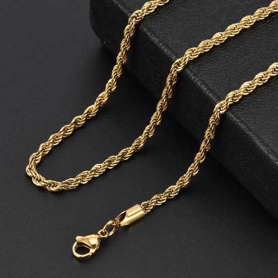 Gouden touwketting met sluiting, 3mm breed.