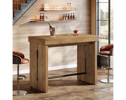 Tribesigns Hoge Bartafels - 105 x 50 x 95 cm - Kleine Bartafel met metalen voetsteun - rechthoekige hoge tafel - Voor Keuken, Woonkamer en Kleine Ruimtes - Bruin