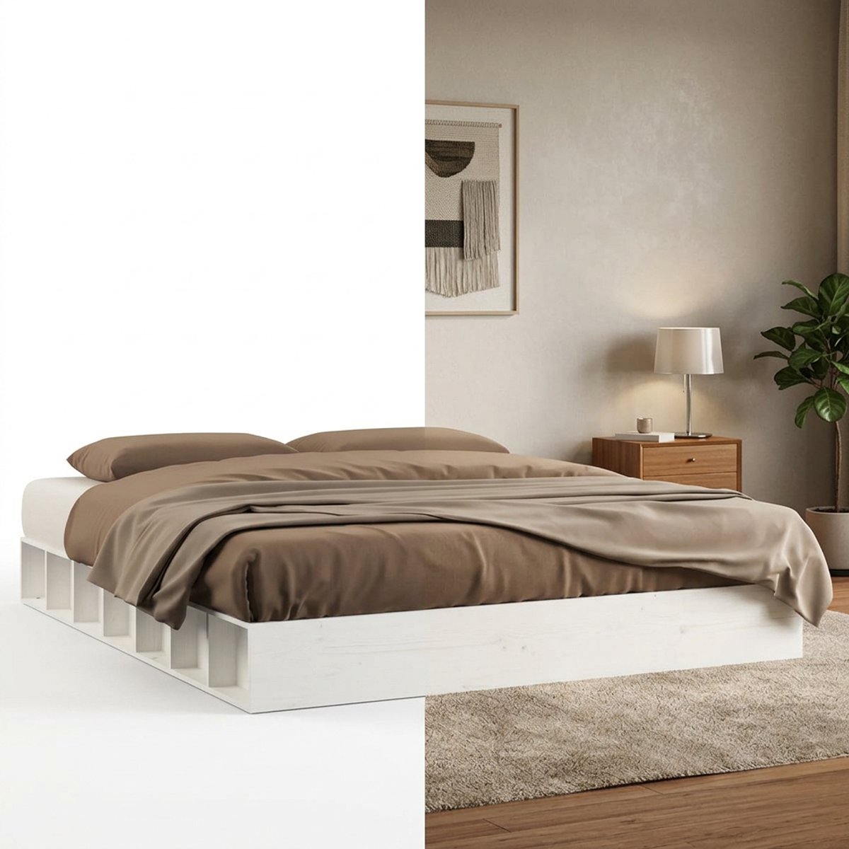 GranMaison Vloerbed – Laag Bedframe – Minimalistisch Design – Stevig en Comfortabel – Geschikt voor Elke Slaapkamer - Wit