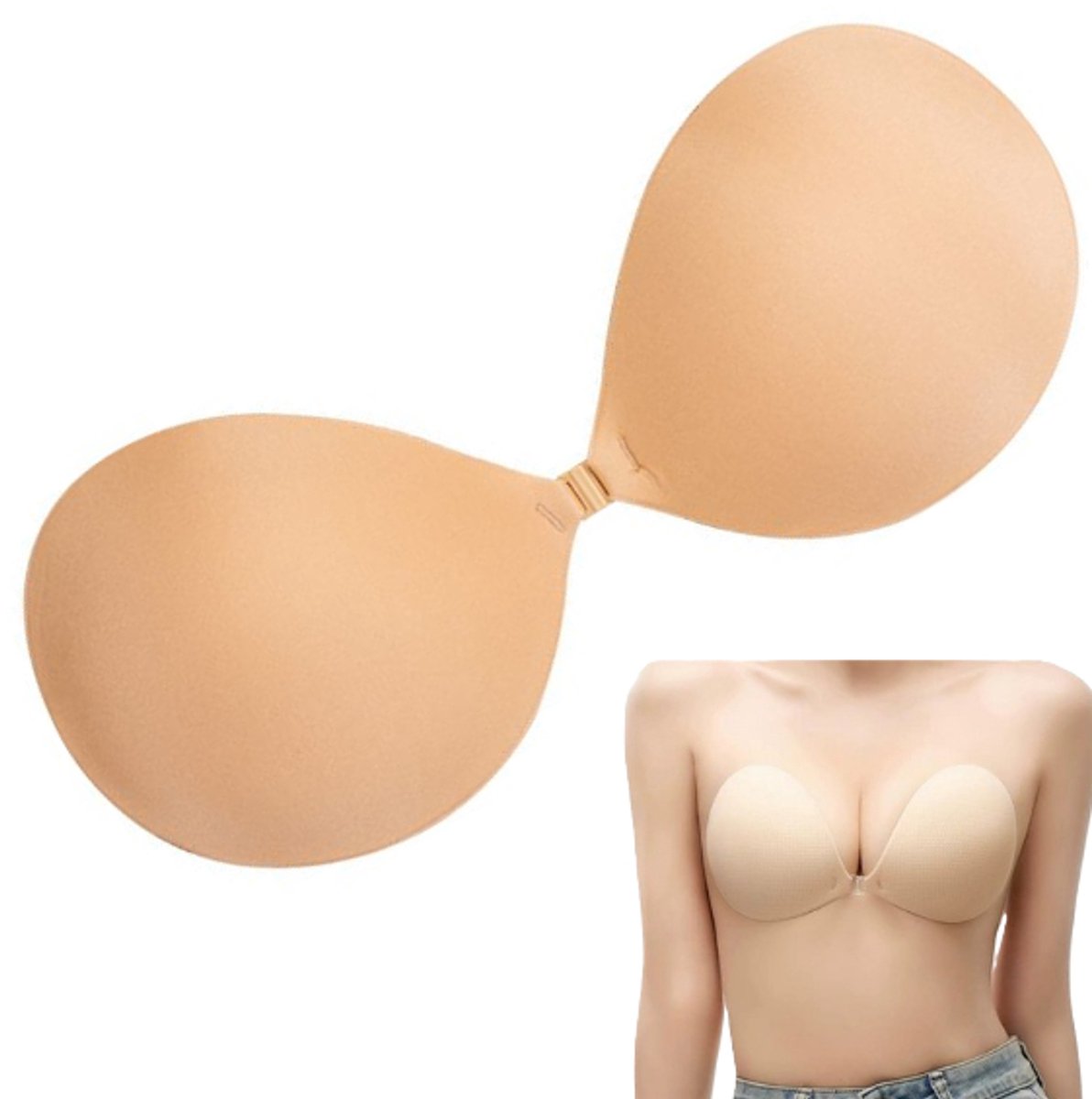Plak BH - Maat D - BH voor open rug - Zelfklevende BH - Strapless & Backless - voor Trouwjurken - Strapless BH - Bh zonder bandjes - Bh Accessoires – Beige – LOUZIR
