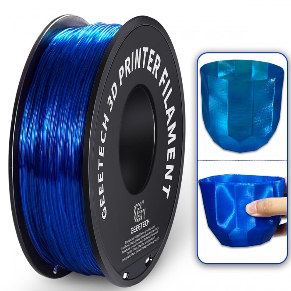 Geeetech TPU Transparant Blue (1.75mm - 1kg) Blauw