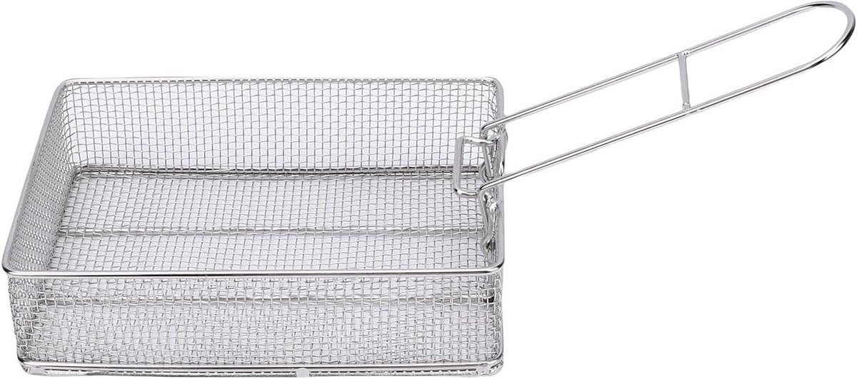 Frituurmand Roestvrij Staal - Keukenmand Zeef - Eten Bereiden - Afneembare Handgreep - 17.5 x 12 cm - Zilver