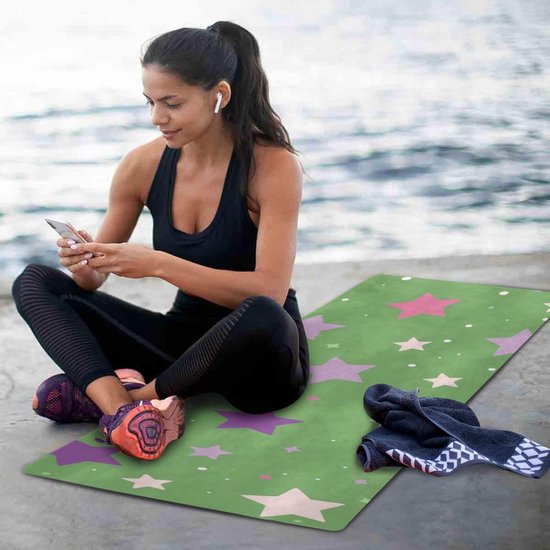 Yogamat Set - Fitness Mat - Thuis Sporten - Natuurlijk Rubber Antislip - 71x26 Inch - Ster Abstract Groen van Yogamat — afbeelding 4