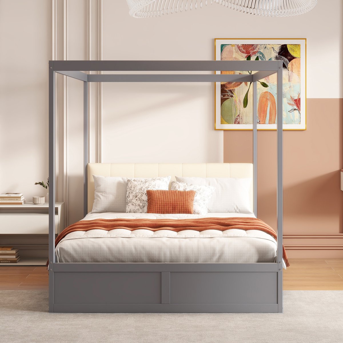 VVBV Tweepersoonsbed 140x200 / Opbergbed – met Opbergruimte, Lades – Rugleuning – Grijs – met Lades – Bedframe 140 X 200 Gray