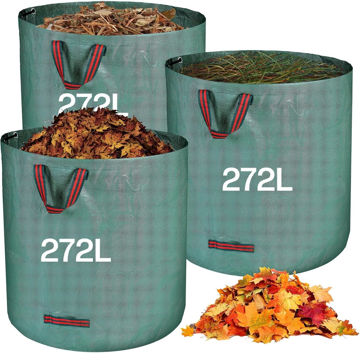 Tuinafvalzakken - Grote Tuinzak Bladzak - 3 Stuks 272L - Robuust Opvouwbaar PP - Voor Gras Maaisel en Bladeren - Groen