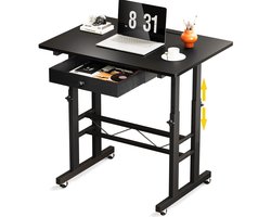 GTPLAYER - Hoogteverstelbaar Bureau - Met Lades en Rollen 80x50 cm - Zwart