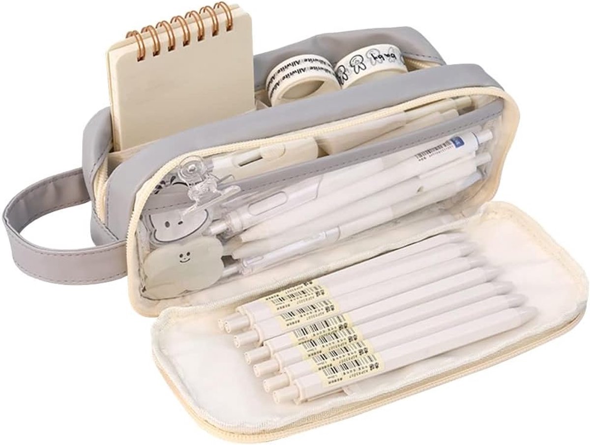 VHV - Etui - Pennen etui - Cosmetica etui - Etui met vakjes - Etui twee compartimenten - Opbergdoos pennen - Make-up tasje - Organizer etui - Voor school - Voor kantoor - Voor cosmetica