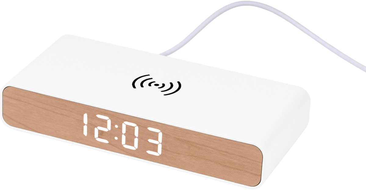 Mesa Musthaves Digitale Wekker met 15W Draadloze Oplader – LED Display – Temperatuurweergave – Wit