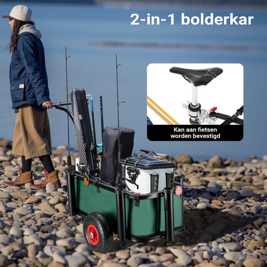 QUOVO® Bolderkar Opvouwbaar Luchtbanden - Bolderkar - Bolderkar Opvouwbaar - Zwart/Groen - 50cm x 50cm x 80cm van Quovo — afbeelding 2